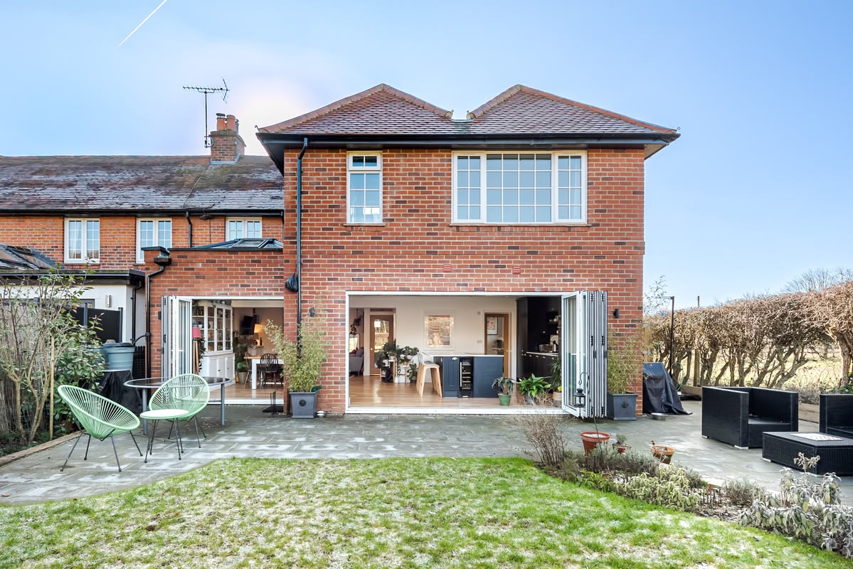 Two-storey rear extension, bi-folds opening out to the garden. Grays, Essex